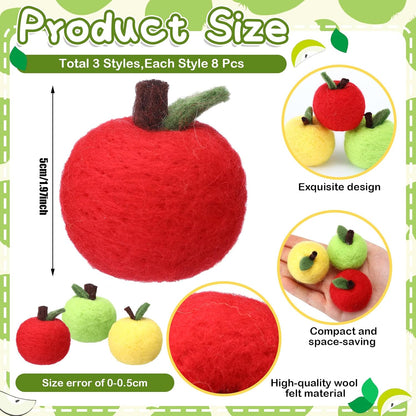 24 Pcs Back to School Felt Mini Apple Ornament Felt Fake Apple Bowl Filler for Welcome First Day of School Classroom Farmhouse Ornaments Wedding Home Decoration(Red)