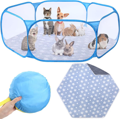 Guinea Pig Playpen with Mat Small Animal, Blue, Star