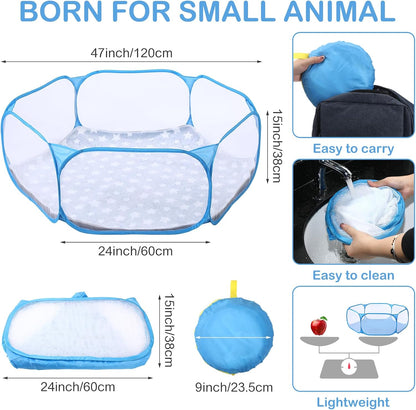 Guinea Pig Playpen with Mat Small Animal, Blue, Star