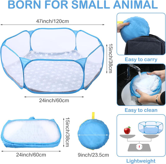 Guinea Pig Playpen with Mat Small Animal, Blue, Star