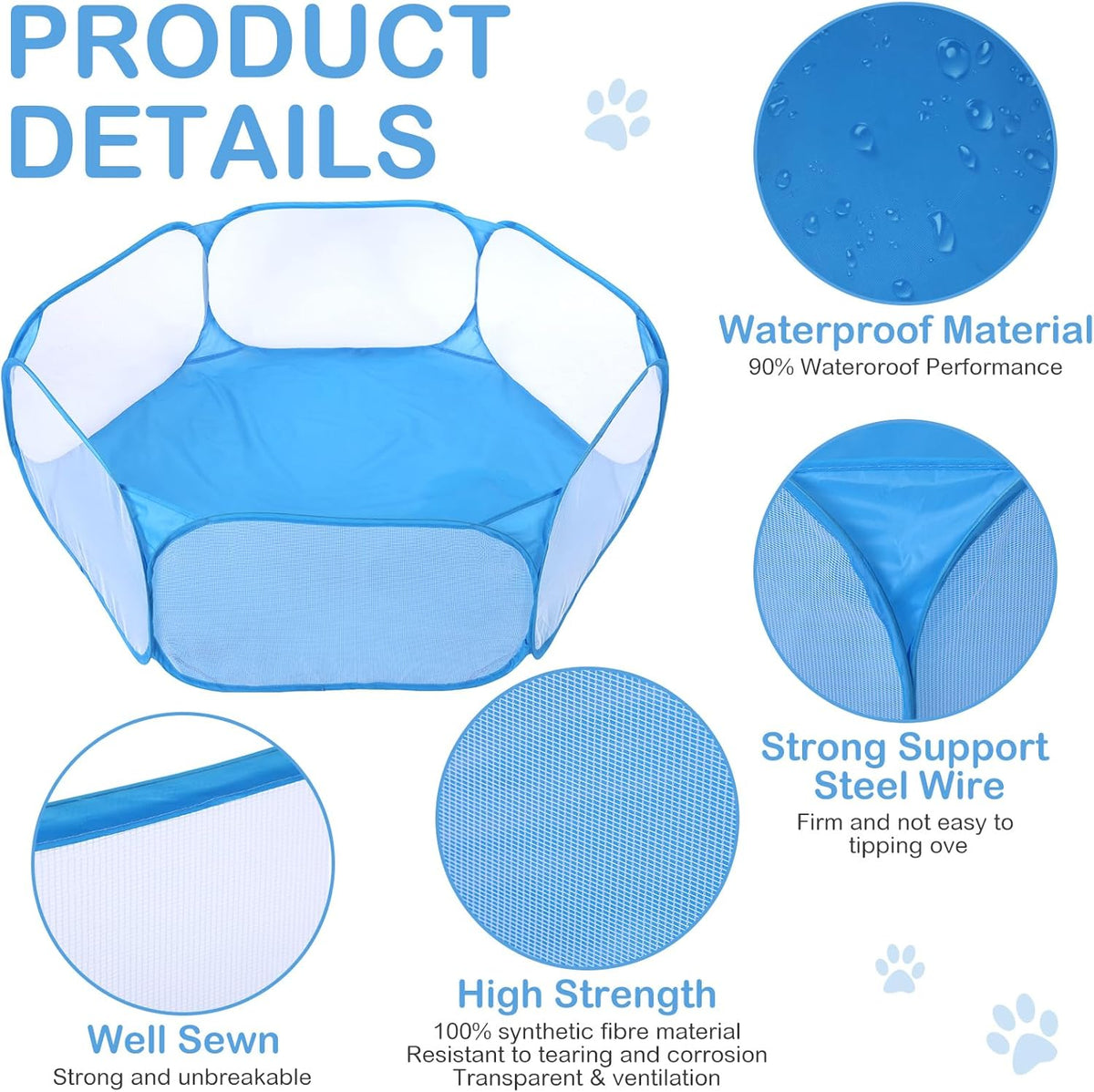Guinea Pig Playpen with Mat Small Animal, Blue, Star