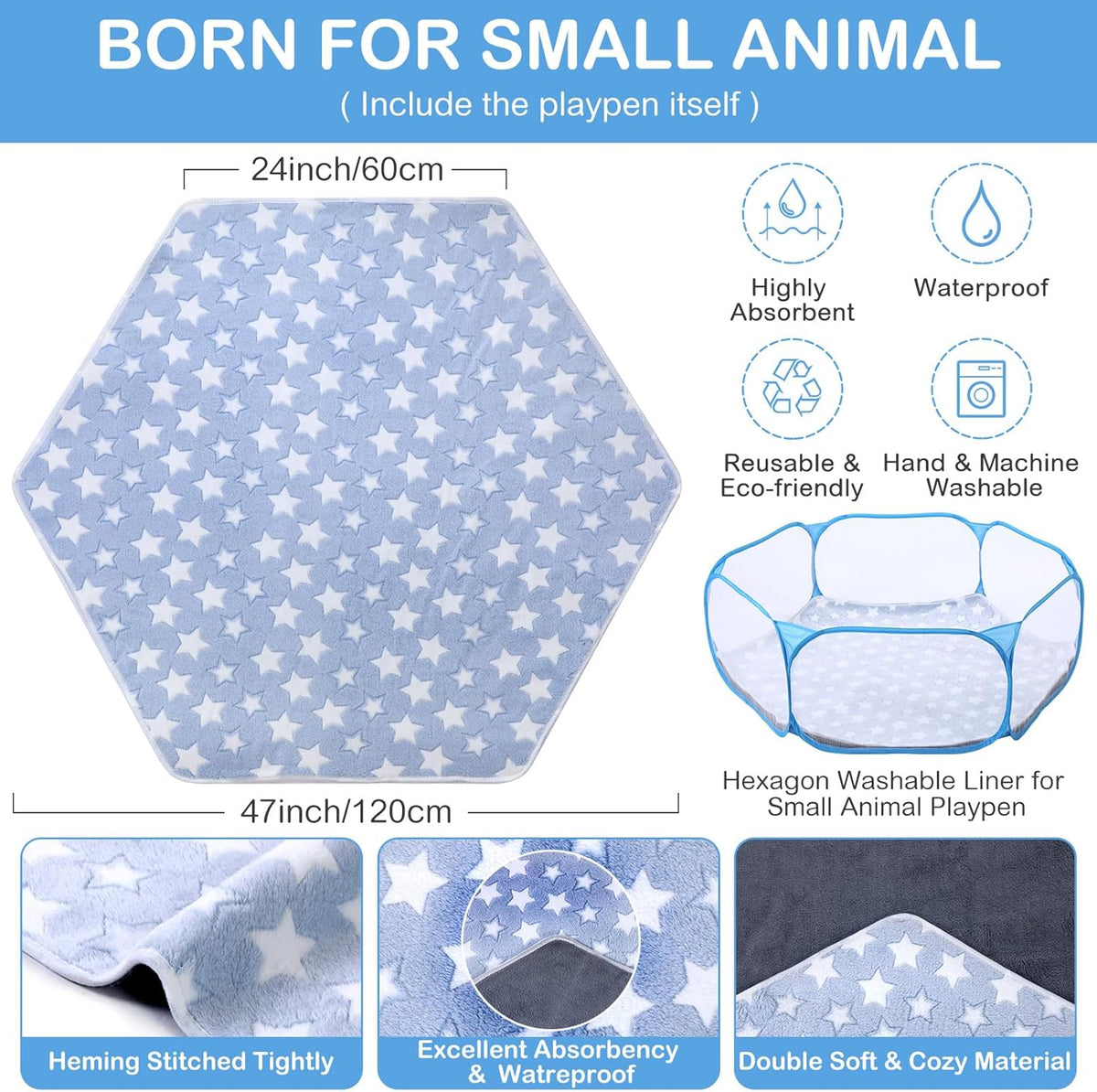Guinea Pig Playpen with Mat Small Animal, Blue, Star