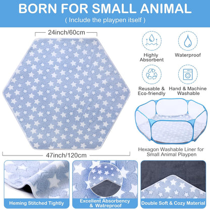 Guinea Pig Playpen with Mat Small Animal, Blue, Star