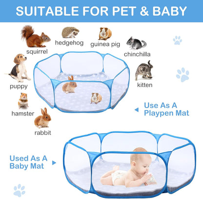 Guinea Pig Playpen with Mat Small Animal, Blue, Star