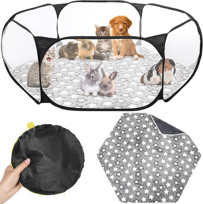Guinea Pig Playpen with Mat Small Animal, Blue, Star
