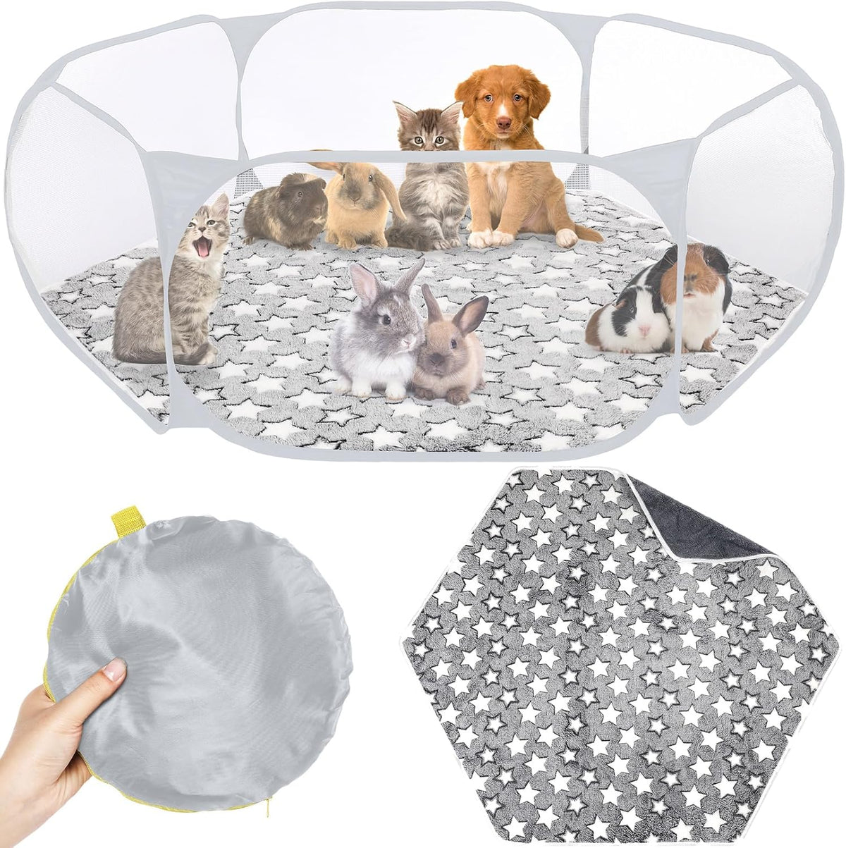 Guinea Pig Playpen with Mat Small Animal, Blue, Star