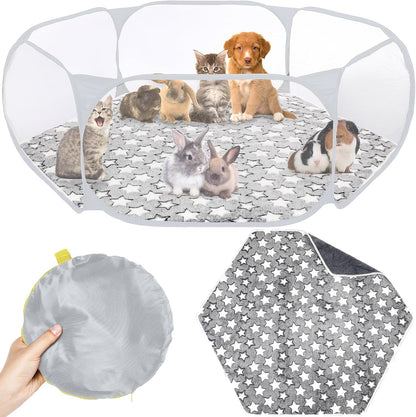 Guinea Pig Playpen with Mat Small Animal, Blue, Star