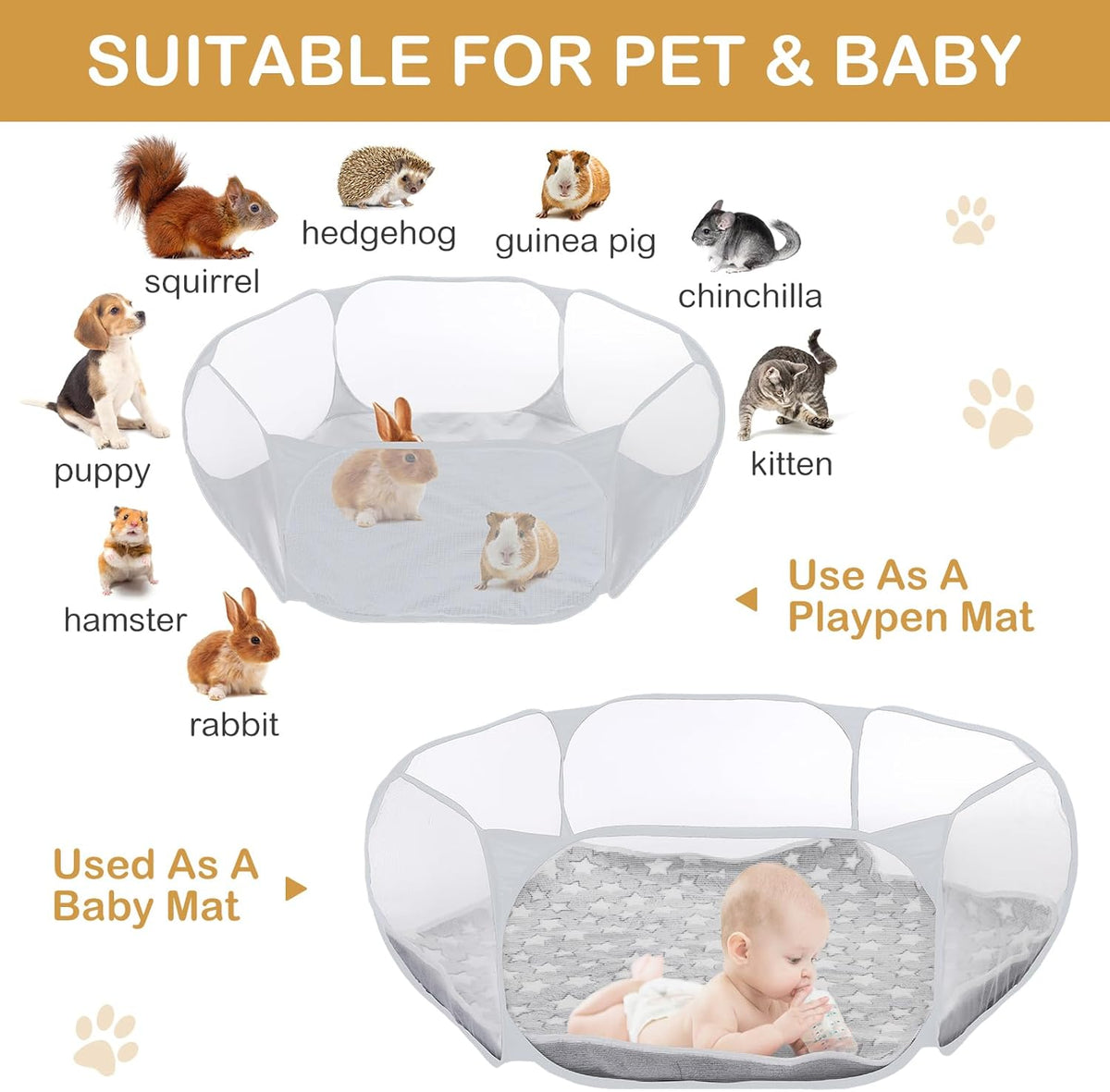 Guinea Pig Playpen with Mat Small Animal, Blue, Star