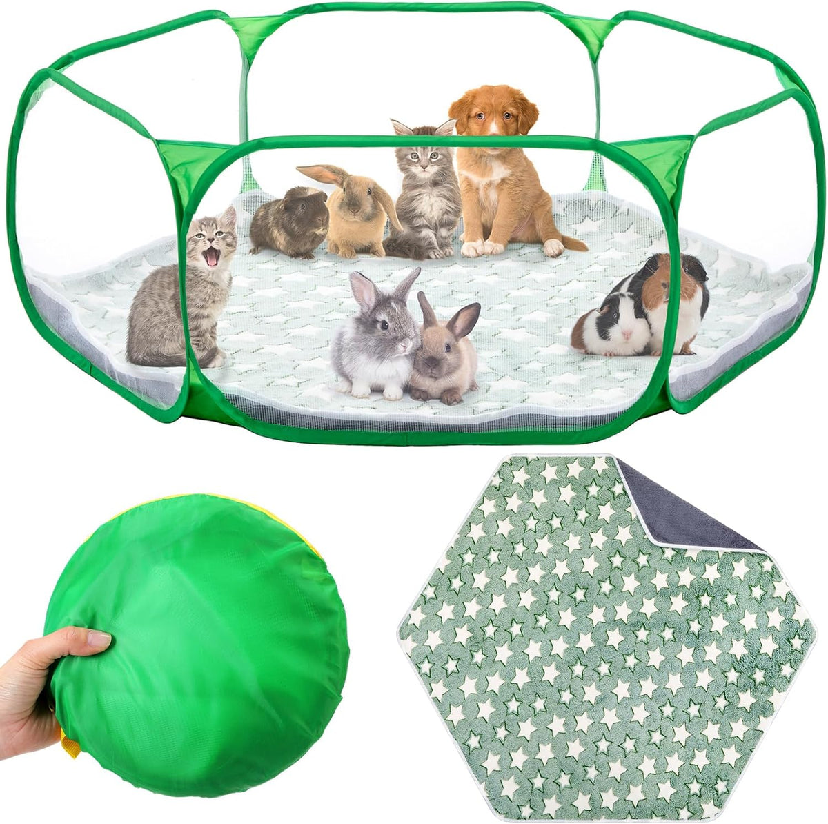 Guinea Pig Playpen with Mat Small Animal, Blue, Star