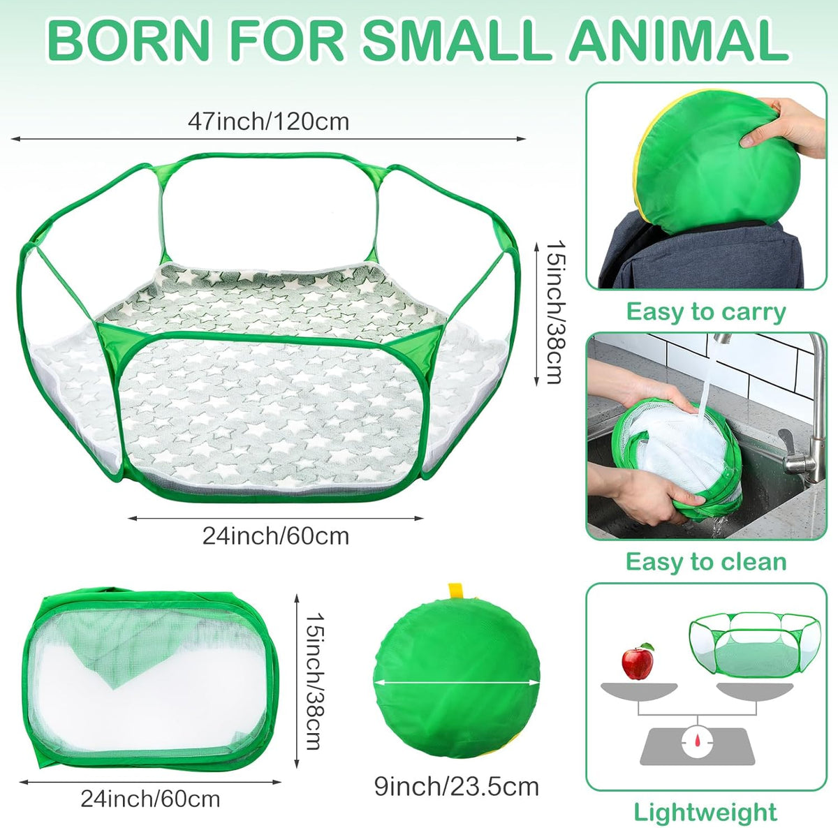 Guinea Pig Playpen with Mat Small Animal, Blue, Star