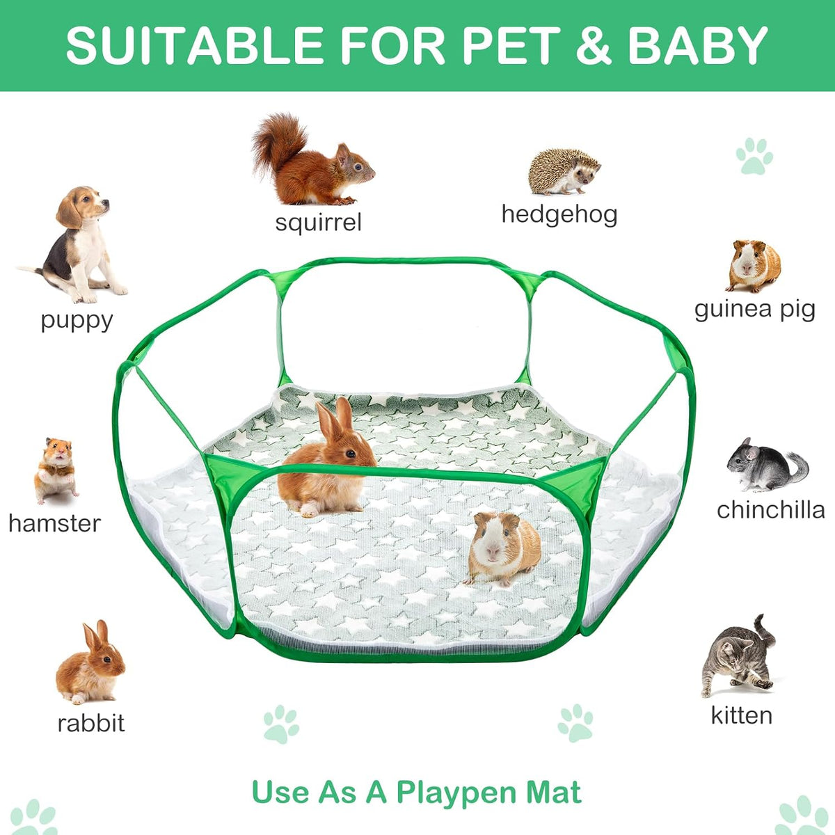 Guinea Pig Playpen with Mat Small Animal, Blue, Star