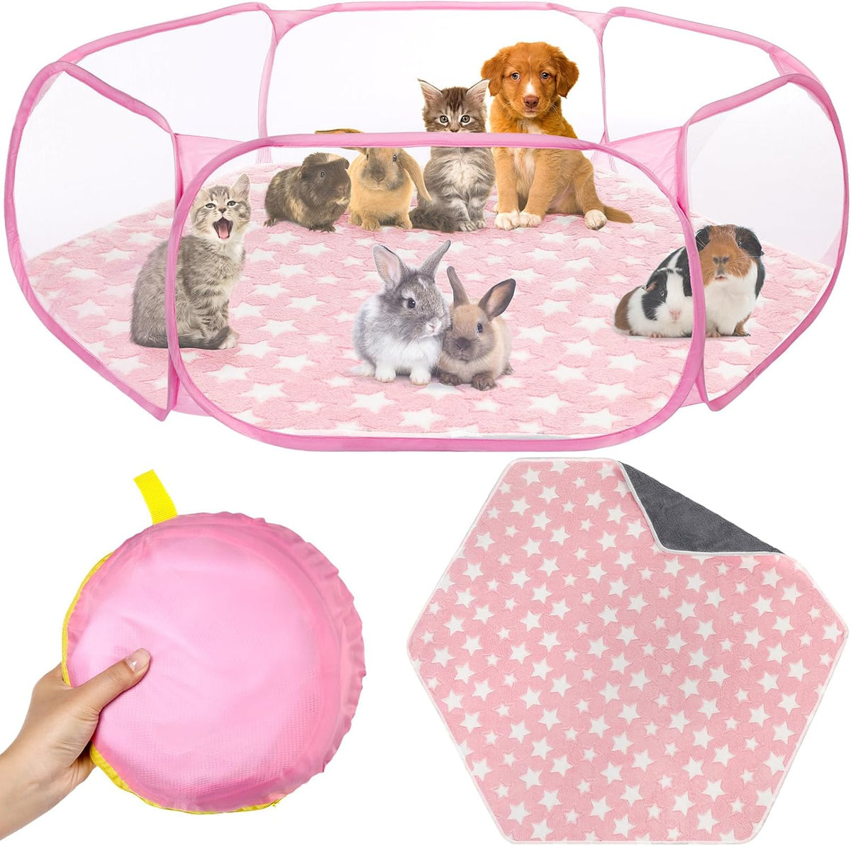Guinea Pig Playpen with Mat Small Animal, Blue, Star