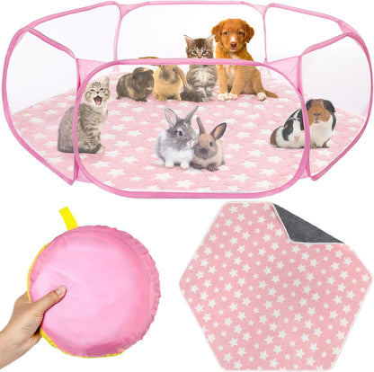 Guinea Pig Playpen with Mat Small Animal, Blue, Star