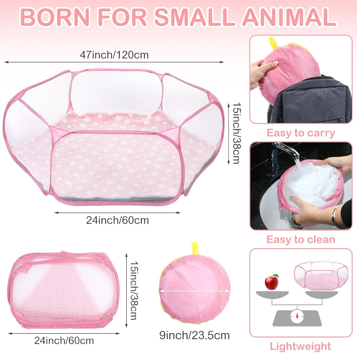 Guinea Pig Playpen with Mat Small Animal, Blue, Star