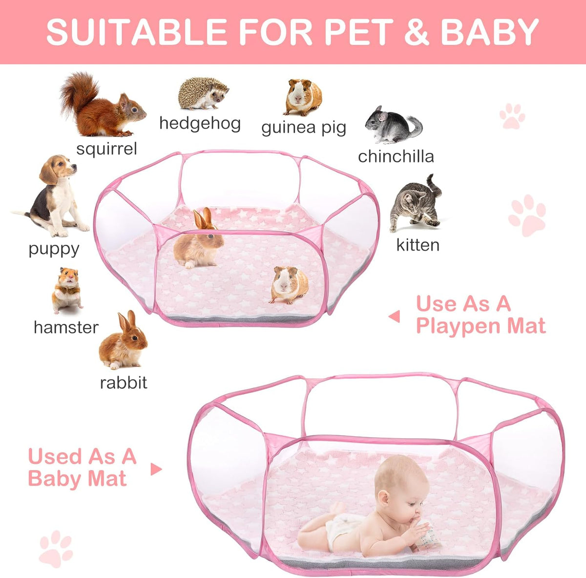 Guinea Pig Playpen with Mat Small Animal, Blue, Star
