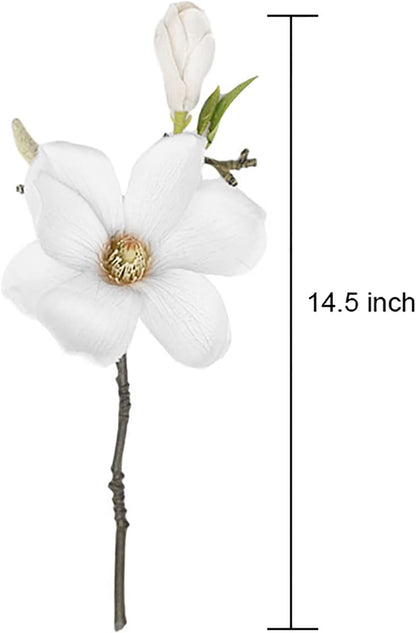 5 Pack Artificial Magnolia Flowers Realistic Silk Magnolia with Green Leaves Real Touch Magnolia Bouquet for Wedding Home Office Table Centerpiece Decor