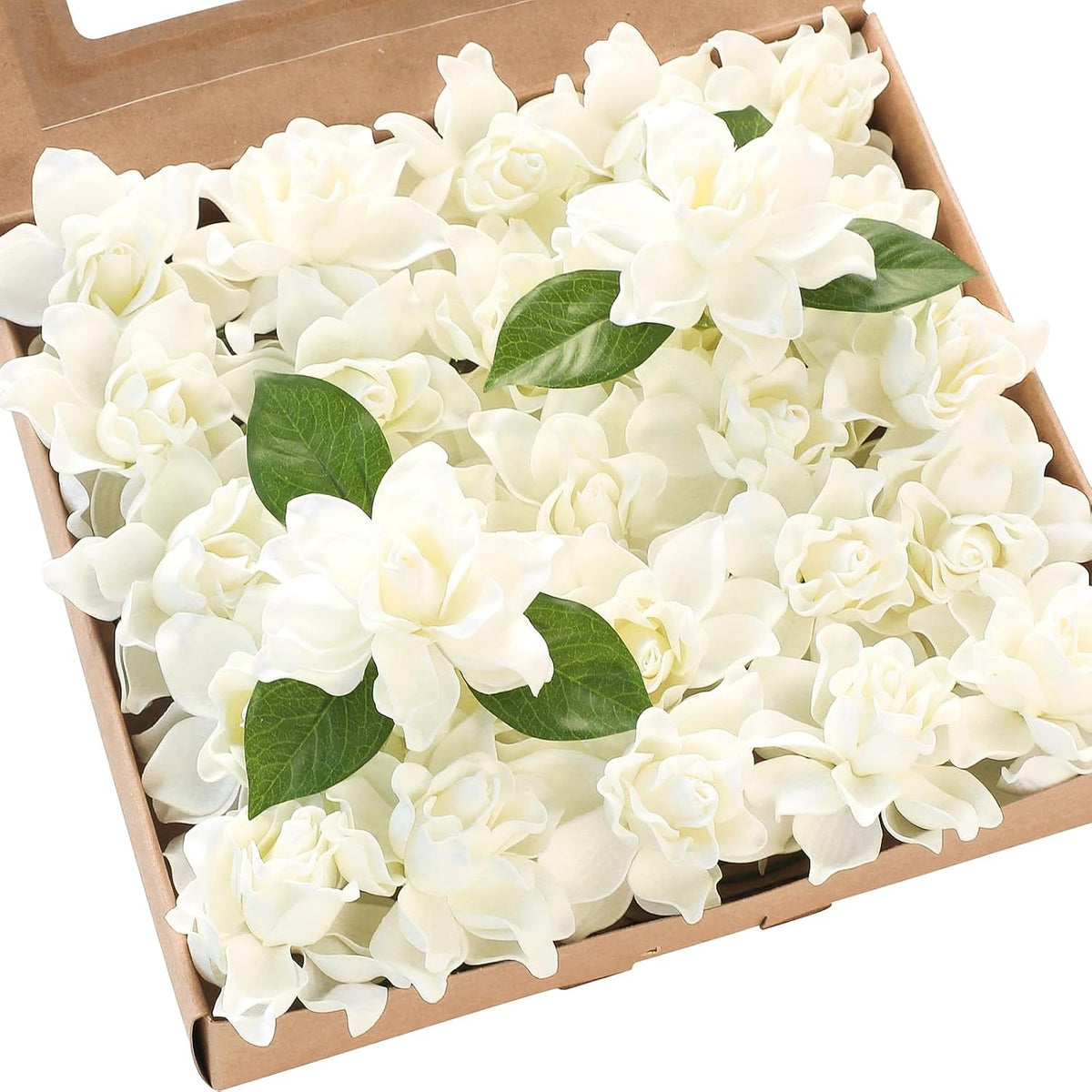 Artificial Gardenia Flowers 2.7" 25pcs Real Looking Ivory Foam Fake Flowers with Stems for DIY Wedding Bouquets Bridal Shower Centerpieces Floral Arrangements Party Tables Home Decorations