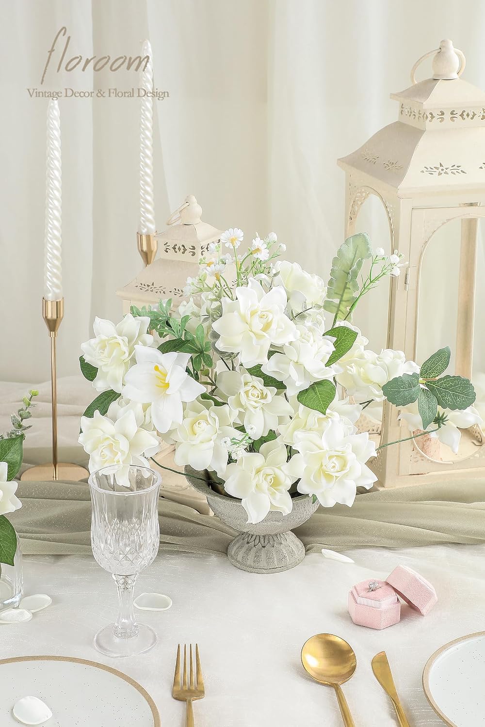 Artificial Gardenia Flowers 2.7" 25pcs Real Looking Ivory Foam Fake Flowers with Stems for DIY Wedding Bouquets Bridal Shower Centerpieces Floral Arrangements Party Tables Home Decorations