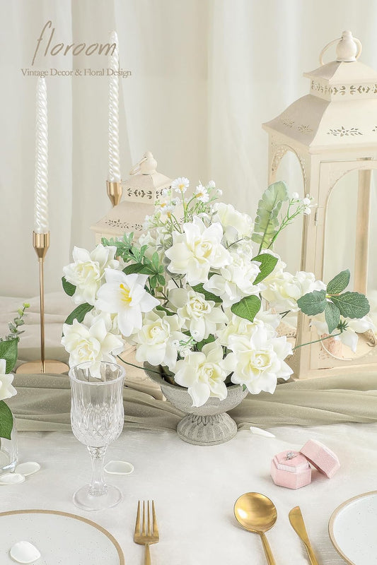 Artificial Gardenia Flowers 2.7" 25pcs Real Looking Ivory Foam Fake Flowers with Stems for DIY Wedding Bouquets Bridal Shower Centerpieces Floral Arrangements Party Tables Home Decorations