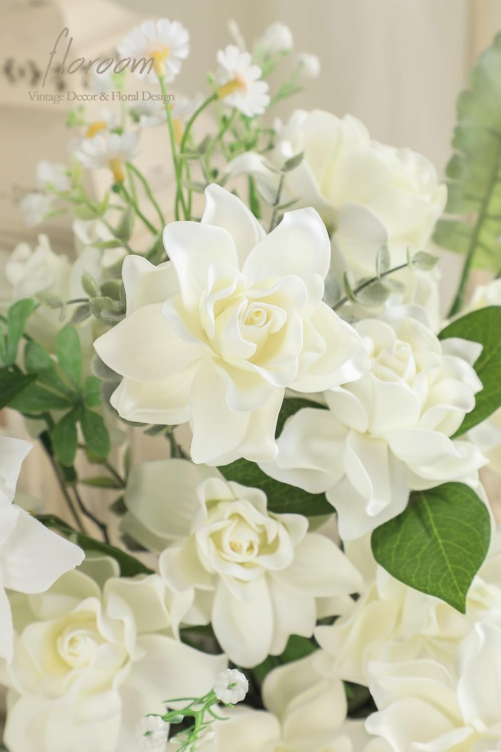 Artificial Gardenia Flowers 2.7" 25pcs Real Looking Ivory Foam Fake Flowers with Stems for DIY Wedding Bouquets Bridal Shower Centerpieces Floral Arrangements Party Tables Home Decorations