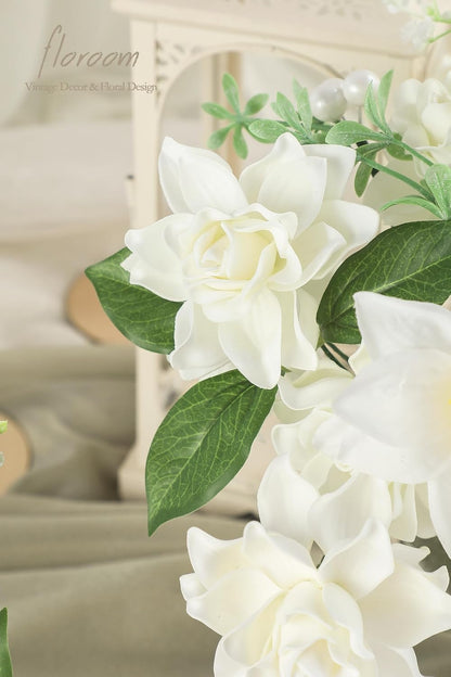 Artificial Gardenia Flowers 2.7" 25pcs Real Looking Ivory Foam Fake Flowers with Stems for DIY Wedding Bouquets Bridal Shower Centerpieces Floral Arrangements Party Tables Home Decorations