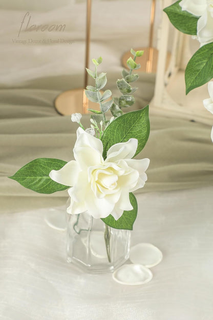 Artificial Gardenia Flowers 2.7" 25pcs Real Looking Ivory Foam Fake Flowers with Stems for DIY Wedding Bouquets Bridal Shower Centerpieces Floral Arrangements Party Tables Home Decorations
