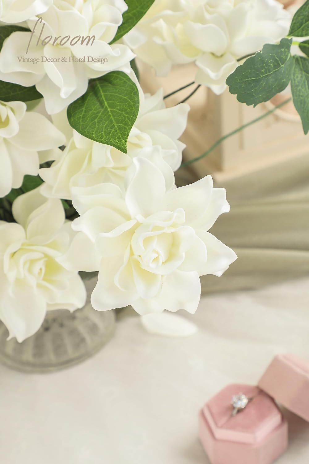 Artificial Gardenia Flowers 2.7" 25pcs Real Looking Ivory Foam Fake Flowers with Stems for DIY Wedding Bouquets Bridal Shower Centerpieces Floral Arrangements Party Tables Home Decorations