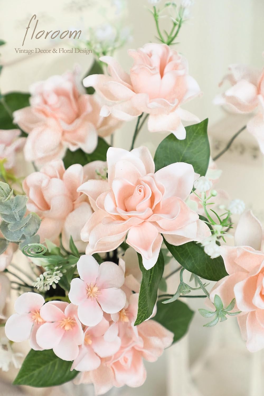 Artificial Gardenia Flowers 2.7" 25pcs Real Looking Ivory Foam Fake Flowers with Stems for DIY Wedding Bouquets Bridal Shower Centerpieces Floral Arrangements Party Tables Home Decorations