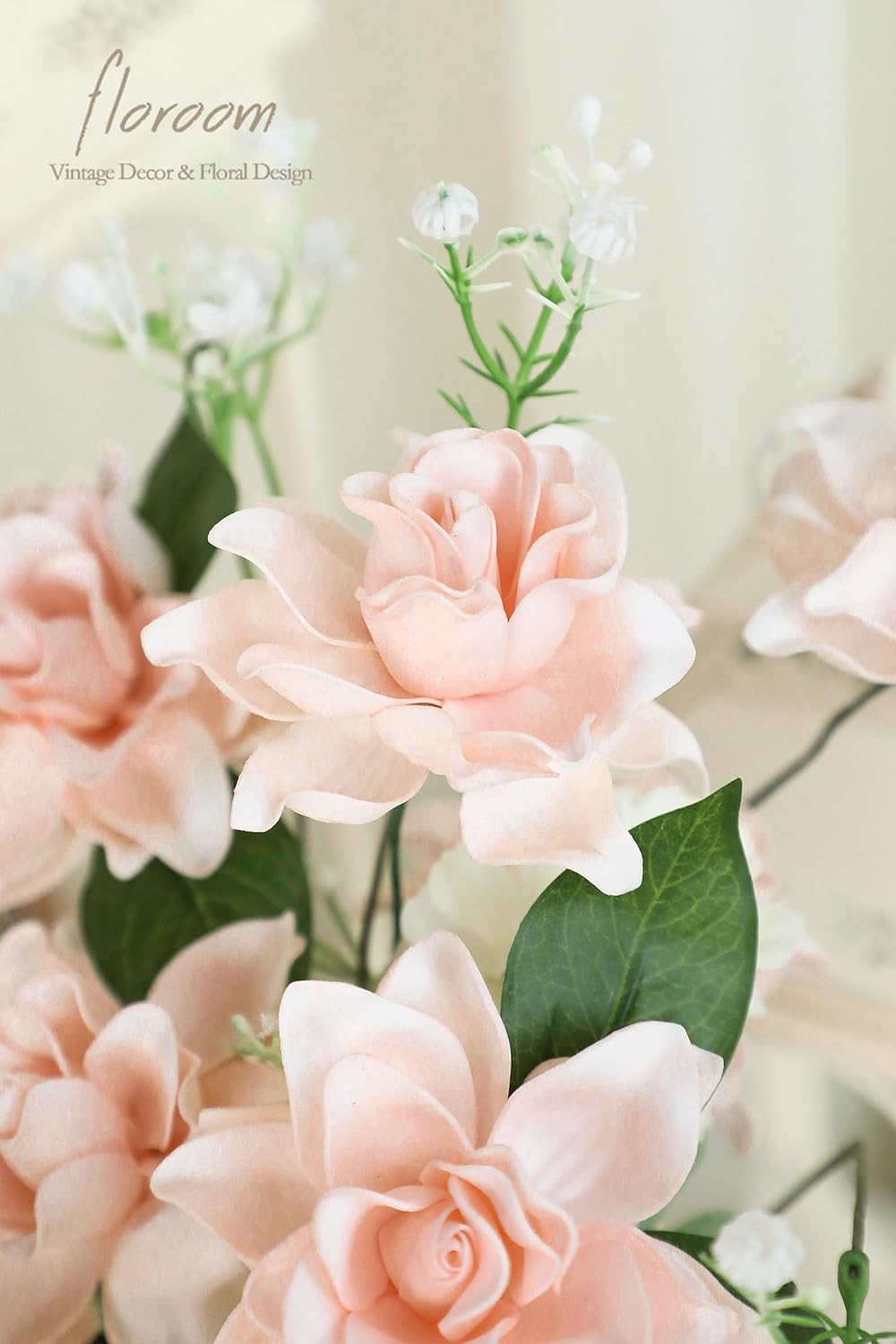 Artificial Gardenia Flowers 2.7" 25pcs Real Looking Ivory Foam Fake Flowers with Stems for DIY Wedding Bouquets Bridal Shower Centerpieces Floral Arrangements Party Tables Home Decorations