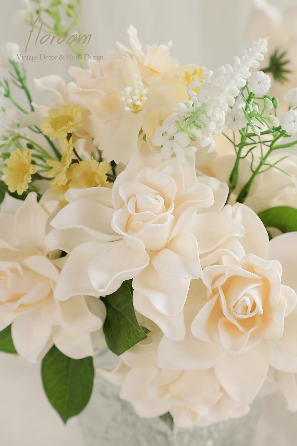 Artificial Gardenia Flowers 2.7" 25pcs Real Looking Ivory Foam Fake Flowers with Stems for DIY Wedding Bouquets Bridal Shower Centerpieces Floral Arrangements Party Tables Home Decorations