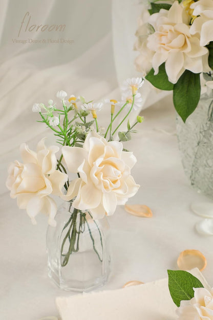 Artificial Gardenia Flowers 2.7" 25pcs Real Looking Ivory Foam Fake Flowers with Stems for DIY Wedding Bouquets Bridal Shower Centerpieces Floral Arrangements Party Tables Home Decorations