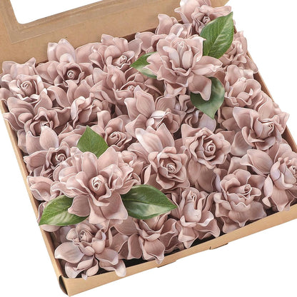 Artificial Gardenia Flowers 2.7" 25pcs Real Looking Ivory Foam Fake Flowers with Stems for DIY Wedding Bouquets Bridal Shower Centerpieces Floral Arrangements Party Tables Home Decorations