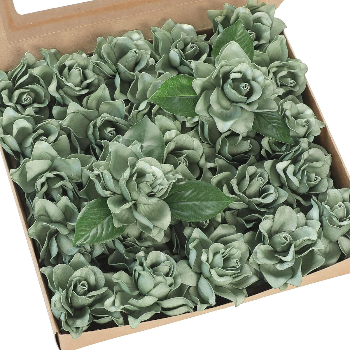 Artificial Gardenia Flowers 2.7" 25pcs Real Looking Ivory Foam Fake Flowers with Stems for DIY Wedding Bouquets Bridal Shower Centerpieces Floral Arrangements Party Tables Home Decorations