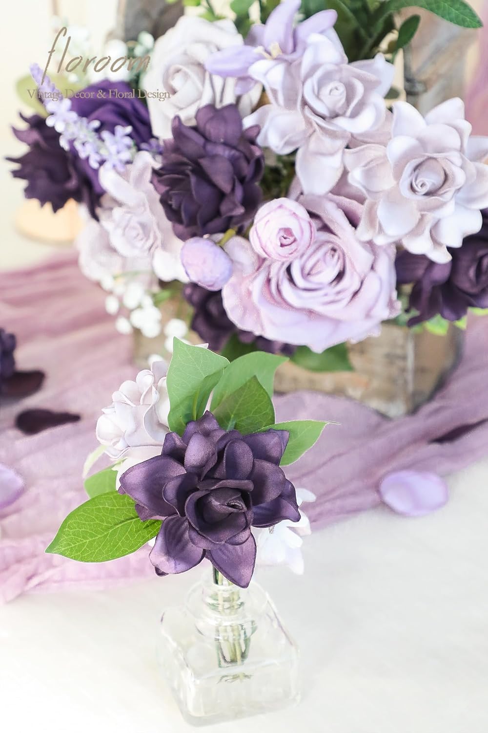 Artificial Gardenia Flowers 2.7" 25pcs Real Looking Ivory Foam Fake Flowers with Stems for DIY Wedding Bouquets Bridal Shower Centerpieces Floral Arrangements Party Tables Home Decorations