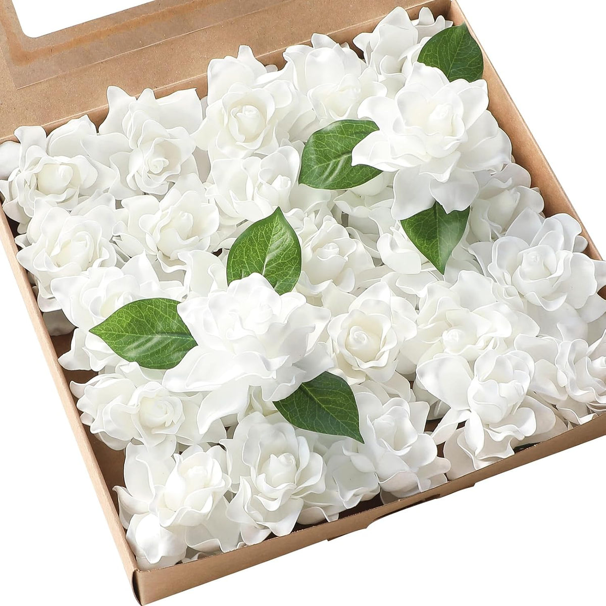 Artificial Gardenia Flowers 2.7" 25pcs Real Looking Ivory Foam Fake Flowers with Stems for DIY Wedding Bouquets Bridal Shower Centerpieces Floral Arrangements Party Tables Home Decorations