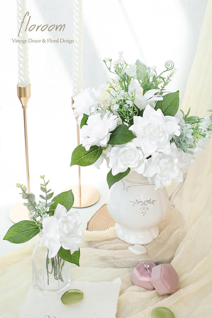 Artificial Gardenia Flowers 2.7" 25pcs Real Looking Ivory Foam Fake Flowers with Stems for DIY Wedding Bouquets Bridal Shower Centerpieces Floral Arrangements Party Tables Home Decorations