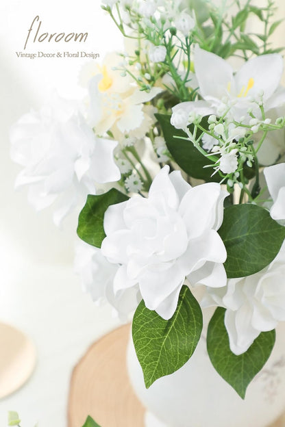 Artificial Gardenia Flowers 2.7" 25pcs Real Looking Ivory Foam Fake Flowers with Stems for DIY Wedding Bouquets Bridal Shower Centerpieces Floral Arrangements Party Tables Home Decorations