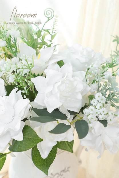 Artificial Gardenia Flowers 2.7" 25pcs Real Looking Ivory Foam Fake Flowers with Stems for DIY Wedding Bouquets Bridal Shower Centerpieces Floral Arrangements Party Tables Home Decorations
