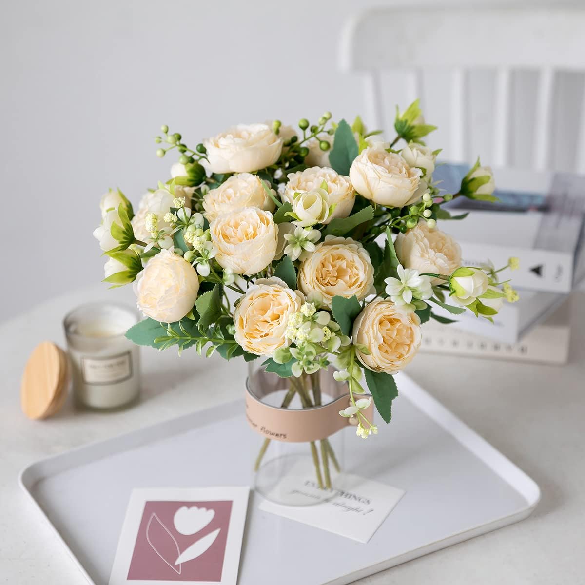 Floweroyal 2 Bunches Peony Artificial Flowers Pink Flowers Silk Peonies Bouquets for Wedding Party Table Centerpieces Floral Arrangement Home Kitchen Decor