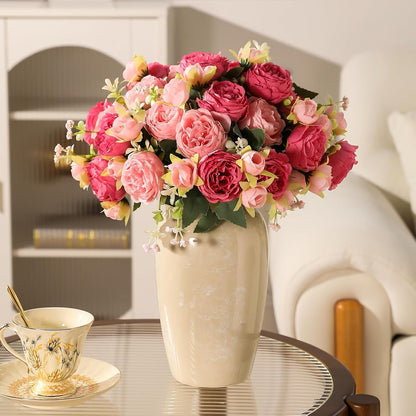 Floweroyal 2 Bunches Peony Artificial Flowers Pink Flowers Silk Peonies Bouquets for Wedding Party Table Centerpieces Floral Arrangement Home Kitchen Decor