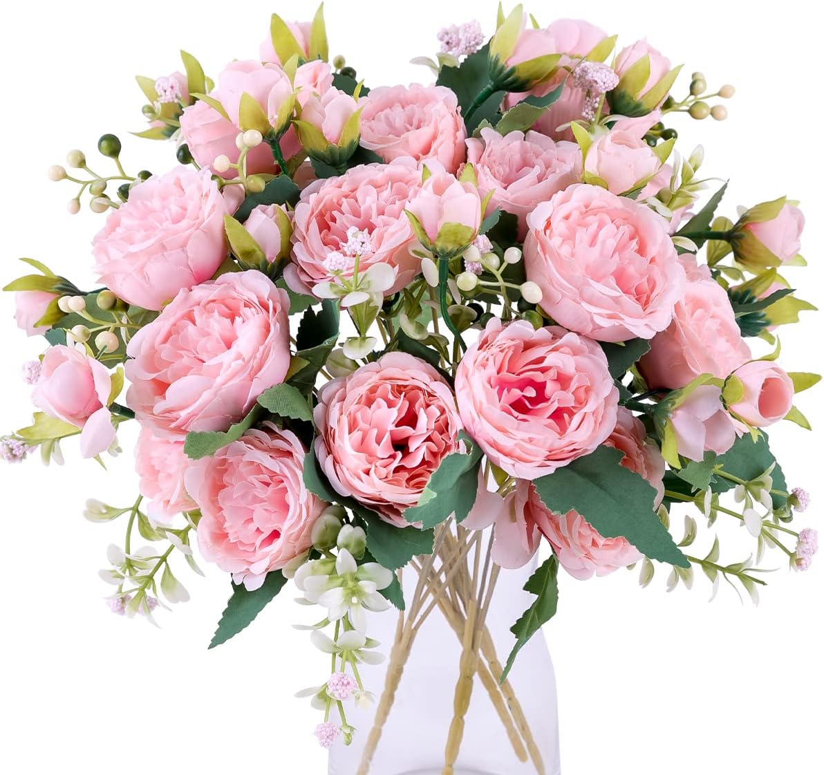 Floweroyal 2 Bunches Peony Artificial Flowers Pink Flowers Silk Peonies Bouquets for Wedding Party Table Centerpieces Floral Arrangement Home Kitchen Decor