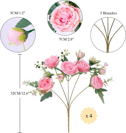 Floweroyal 2 Bunches Peony Artificial Flowers Pink Flowers Silk Peonies Bouquets for Wedding Party Table Centerpieces Floral Arrangement Home Kitchen Decor