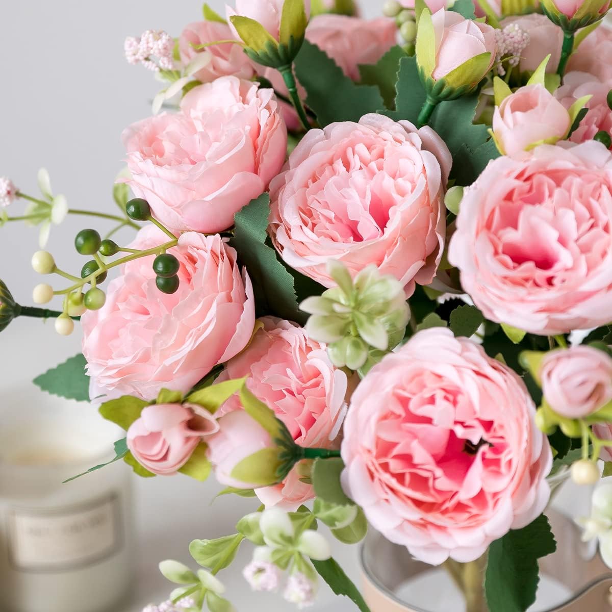Floweroyal 2 Bunches Peony Artificial Flowers Pink Flowers Silk Peonies Bouquets for Wedding Party Table Centerpieces Floral Arrangement Home Kitchen Decor