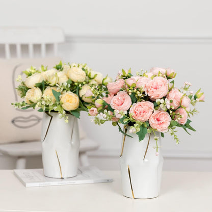 Floweroyal 2 Bunches Peony Artificial Flowers Pink Flowers Silk Peonies Bouquets for Wedding Party Table Centerpieces Floral Arrangement Home Kitchen Decor