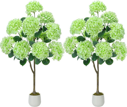 2 Pcs 4Ft Artificial Hydrangea Tree Potted Plants, Fake Flowers Tree | Faux Silk Hydrangea Plant in Pot, Artificial Hydrangea Push for Indoor Outdoor Decoration, Hydrangea Topiary