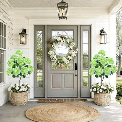 2 Pcs 4Ft Artificial Hydrangea Tree Potted Plants, Fake Flowers Tree | Faux Silk Hydrangea Plant in Pot, Artificial Hydrangea Push for Indoor Outdoor Decoration, Hydrangea Topiary