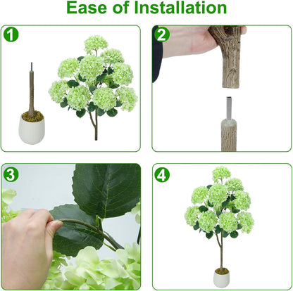 2 Pcs 4Ft Artificial Hydrangea Tree Potted Plants, Fake Flowers Tree | Faux Silk Hydrangea Plant in Pot, Artificial Hydrangea Push for Indoor Outdoor Decoration, Hydrangea Topiary