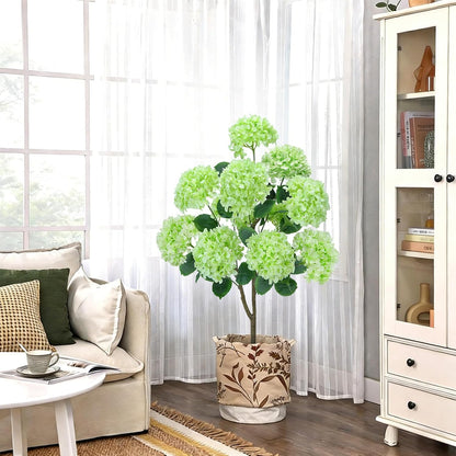 2 Pcs 4Ft Artificial Hydrangea Tree Potted Plants, Fake Flowers Tree | Faux Silk Hydrangea Plant in Pot, Artificial Hydrangea Push for Indoor Outdoor Decoration, Hydrangea Topiary