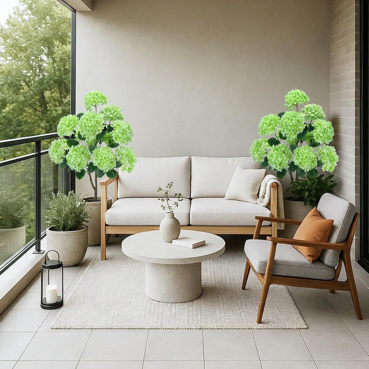 2 Pcs 4Ft Artificial Hydrangea Tree Potted Plants, Fake Flowers Tree | Faux Silk Hydrangea Plant in Pot, Artificial Hydrangea Push for Indoor Outdoor Decoration, Hydrangea Topiary