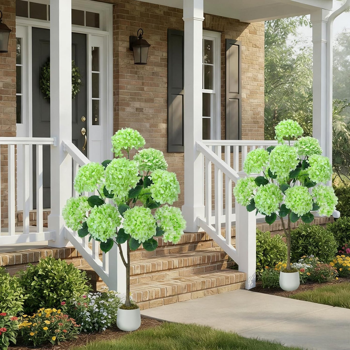 2 Pcs 4Ft Artificial Hydrangea Tree Potted Plants, Fake Flowers Tree | Faux Silk Hydrangea Plant in Pot, Artificial Hydrangea Push for Indoor Outdoor Decoration, Hydrangea Topiary